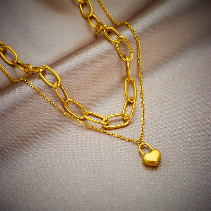 IL - Gold Stainless Steel Heart Pendant Necklace